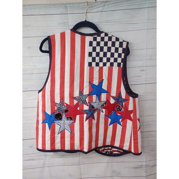 Vtg Handmade Americana Vest Open Front Uncle Sam USA Flag Insulated M/L Cut Up - Picture 5 of 10